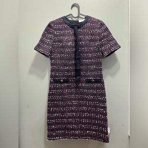 Sandro Plum and White Tweed Short-Sleeve Mini Dress